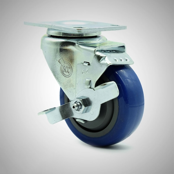 3.5 Inch SS Blue Polyurethane Swivel Top Plate Caster with Brake